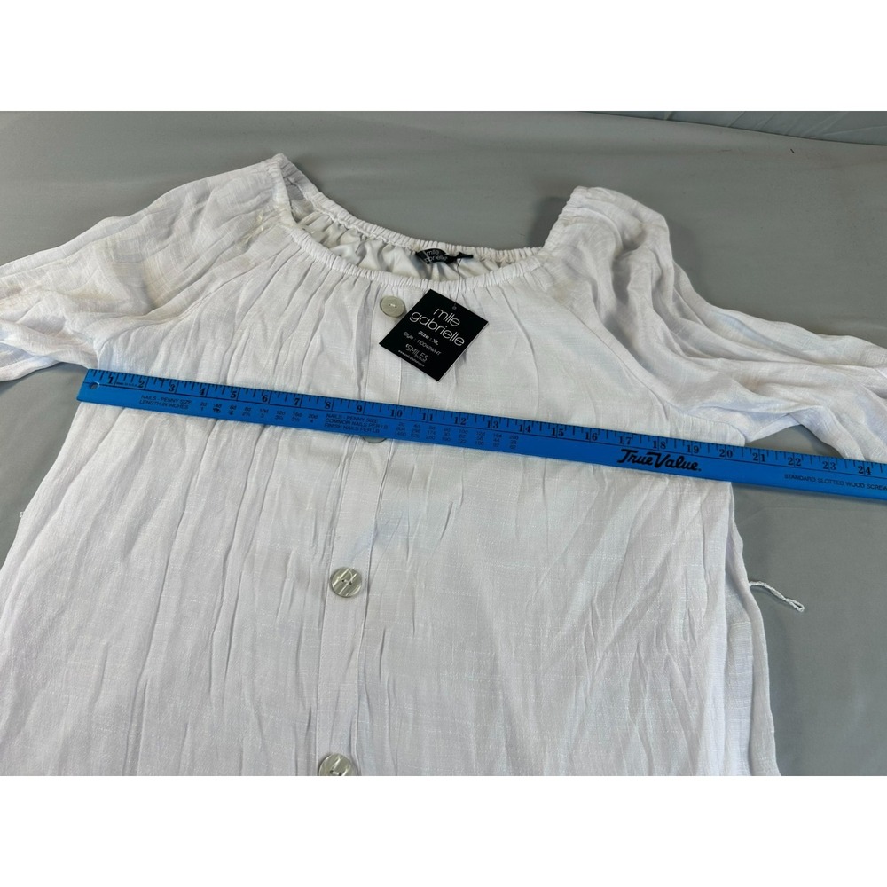 Mlle Gabrielle Womens Dress XL White Boho Cottagecore Lace Hem Button Up - Picture 7 of 11